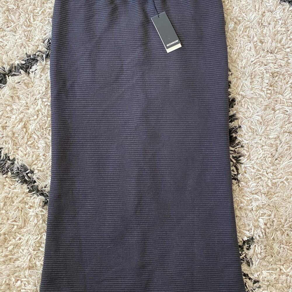 Monrow Ribbed Pencil Skirt Charcoal Gray Midi Length Size Small
